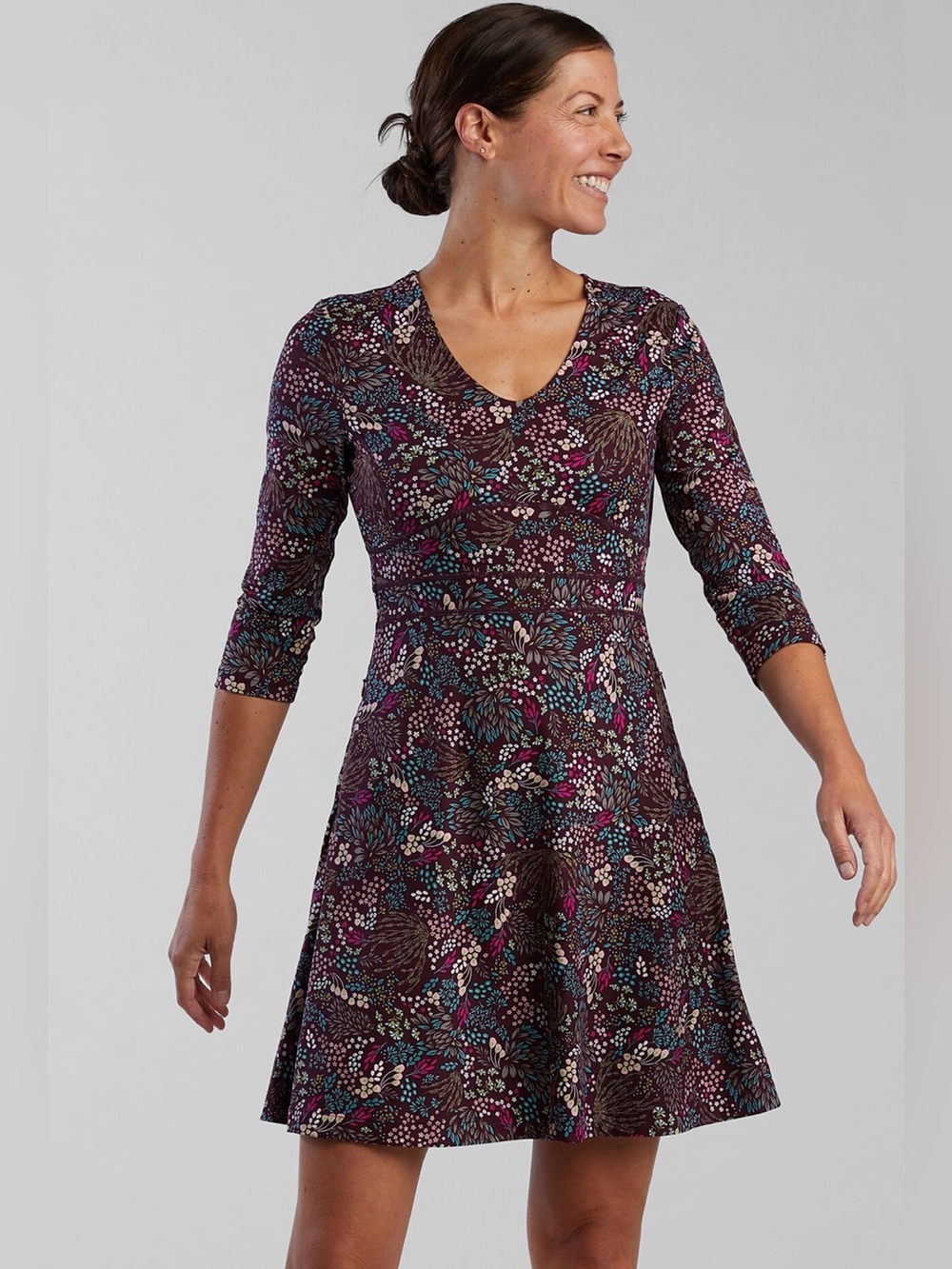 Title Nine Dream 3/4 Sleeve Midi Dress Giverny Purple Floral Print Size Medium